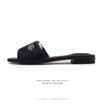 New Gucci Square Toe Lambskin Leather Slippers Women Full Cover Metal Logo Casu