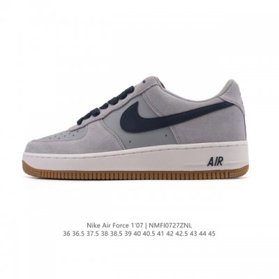 a company-grade Nike Air Force 1 '07 Low white sneaker with a thick sole and hei