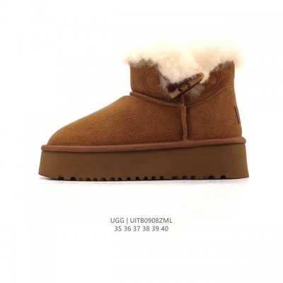 Company-level Ugg snow boots with large fur collar! Horn buckle must-have for a