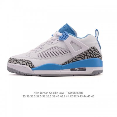 The Nike Jordan Spizike Low, a classic crackle-print retro basketball shoe, fea
