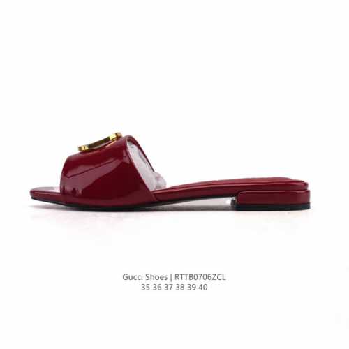 New Gucci Square Toe Lambskin Leather Slippers for Women Full Cover Metal Logo
