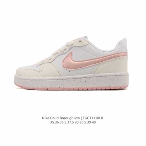 Nike Women's Court Borough Low Sneakers. 1. The leather upper combined with a m