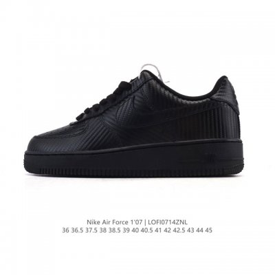 a company-grade Nike Air Force 1 '07 Low white sneaker with a thick sole and hei