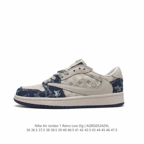 louis Vuitton X Travis Scott X Nike Air Jordan 1 Low Og Sp Damier Azur Brown Lv