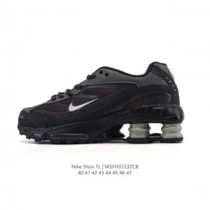 The Nike Shox TL men's sneaker, a thick-soled, elevated dad shoe, takes mechanic