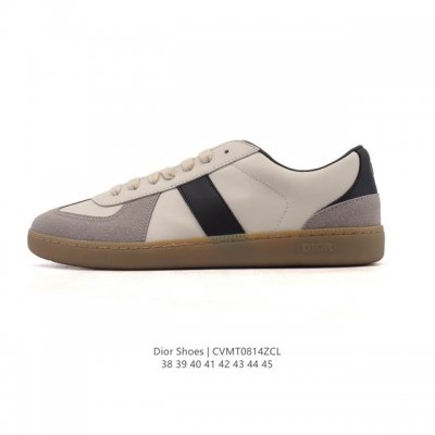 Dior men's and women's white shoes with leather uppers, thick soles, and height-