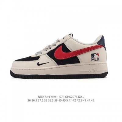 a company-grade Nike Air Force 1 '07 Low white sneaker with a thick sole and hei