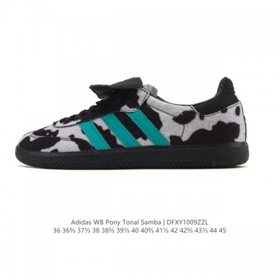 Adidas Wb Pony Tonal Samba Sneakers - Milk Print Plush Fabric Upper, Large Tongu