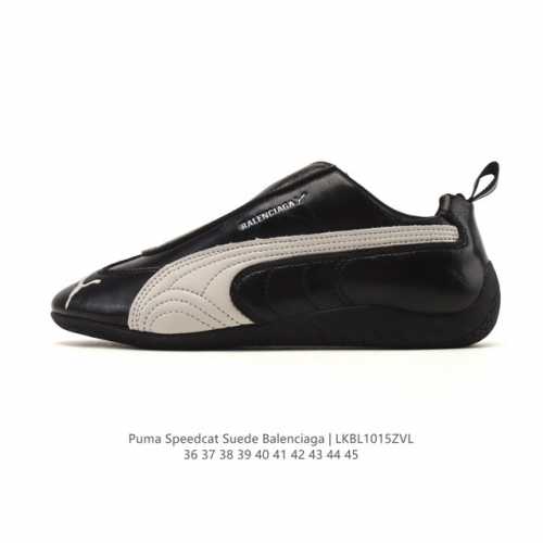 Puma x Balenciaga Speedcat series sneakers, thin-soled, suede, round-toe, distre