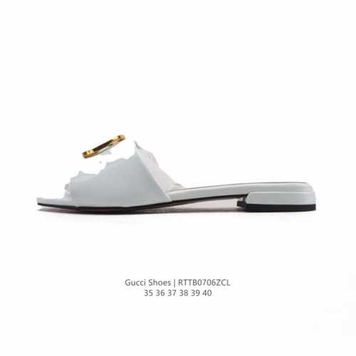 New Gucci Square Toe Lambskin Leather Slippers for Women Full Cover Metal Logo