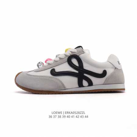 loewe Ballet Runner Leather And Fabric Splicing Simple Round Toe Lace-Up Low- - Click Image to Close