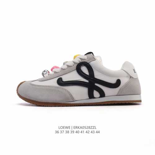 loewe Ballet Runner Leather And Fabric Splicing Simple Round Toe Lace-Up Low-