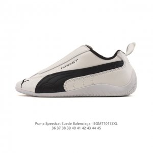 Puma x Balenciaga Speedcat series sneakers, thin-soled, suede, round toe, distre