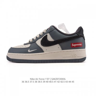 a company-grade Nike Air Force 1 '07 Low white sneaker with a thick sole and hei