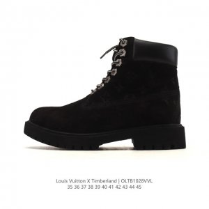 Company-grade Timberland high-top combat boots, Louis Vuitton x Trainer Sneaker