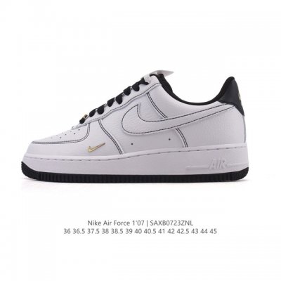 a company-grade Nike Air Force 1 '07 Low white sneaker with a thick sole and hei