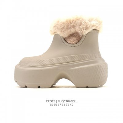 Crocs Autumn/Winter New Style Fleece-Lined Thick Fur Collar Platform High-Heeled
