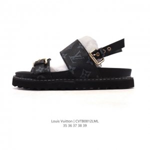 Lv Louis Vuitton logo-printed, thick-soled, height-enhancing casual sandals, wor