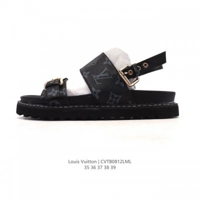 Lv Louis Vuitton logo-printed, thick-soled, height-enhancing casual sandals, wor
