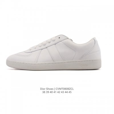 Company-grade Dior men's white sneakers with leather uppers, thick soles, and he