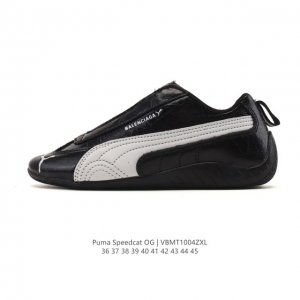Puma x Balenciaga Speedcat series sneakers, thin-soled, suede, round-toe, distre