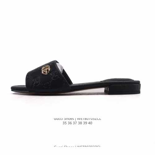 New Gucci Square Toe Lambskin Leather Slippers Women Full Cover Metal Logo Casu