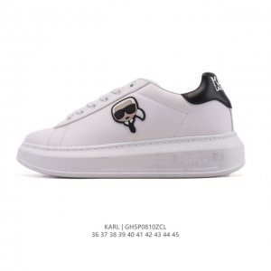 New arrival: Karl Lagerfeld low-top, round-toe, white leather lace-up sneakers