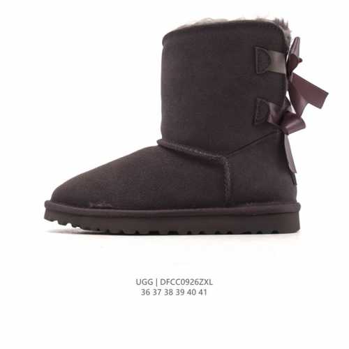 Ugg high-top snow boots with bow laces are stylish and comfortable for women. Th
