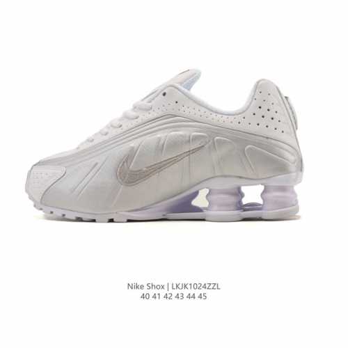 New Nike Shox R4 Tech-Style Sneakers. Metallic upper + super-large cylinder snea