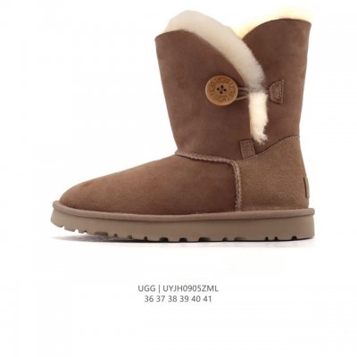 Corporate-grade Ugg snow boots with wooden buckles, stylish and comfortable hig