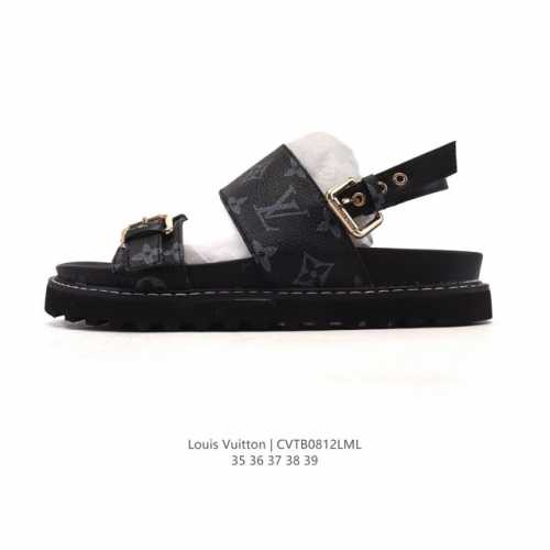 Lv Louis Vuitton logo-printed, thick-soled, height-enhancing casual sandals, wor