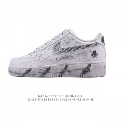 a company-grade Nike Air Force 1 '07 Low white sneaker with a thick sole and hei