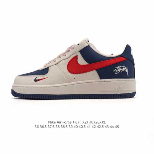 a company-grade Nike Air Force 1 '07 Low white sneaker with a thick sole and hei
