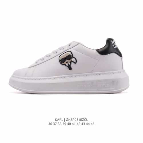 New arrival: Karl Lagerfeld low-top, round-toe, white leather lace-up sneakers