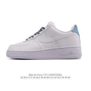 a company-grade Nike Air Force 1 '07 Low white sneaker with a thick sole and hei