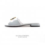 New Gucci Square Toe Lambskin Leather Slippers for Women Full Cover Metal Logo
