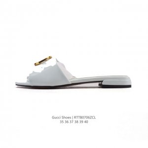 New Gucci Square Toe Lambskin Leather Slippers for Women Full Cover Metal Logo