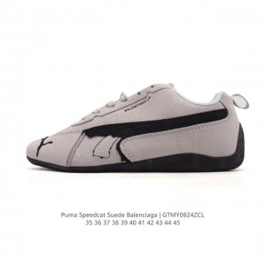 Puma x Balenciaga Speedcat series thin-soled shoes with rounded toes and distres