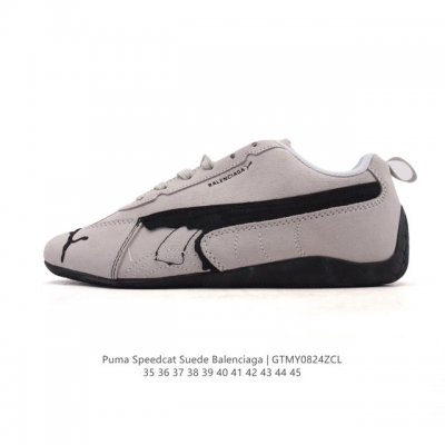 Puma x Balenciaga Speedcat series thin-soled shoes with rounded toes and distres
