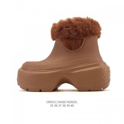 Crocs Autumn/Winter New Style Fleece-Lined Thick Fur Collar Platform High-Heeled