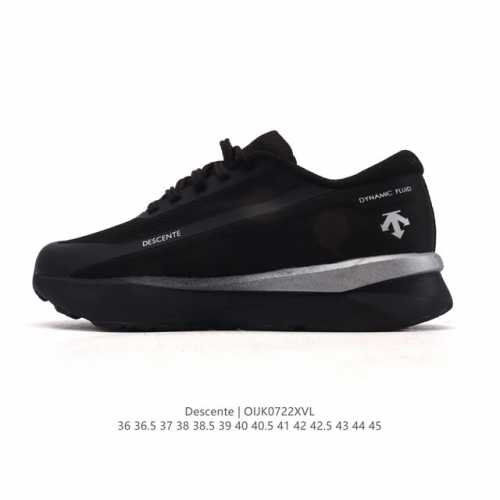 Descente Chron retro fabric sneakers for men and women, featuring a comfortable,