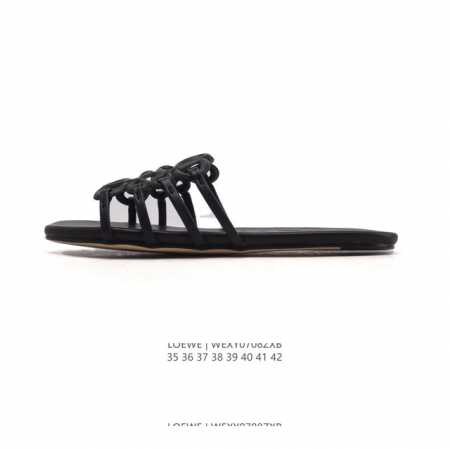 New company-level Loewe Petal Anagram calfskin square toe open-toe flip flops f - Click Image to Close