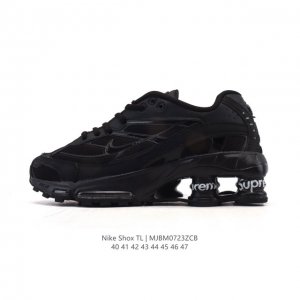 The Nike Shox TL men's sneaker, a thick-soled, elevated dad shoe, takes mechanic