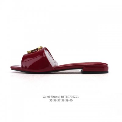 New Gucci Square Toe Lambskin Leather Slippers for Women Full Cover Metal Logo