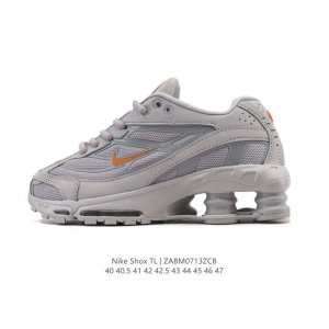 The Nike Shox TL men's sneaker, a thick-soled, elevated dad shoe, takes mechanic