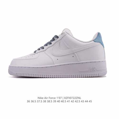 a company-grade Nike Air Force 1 '07 Low white sneaker with a thick sole and hei