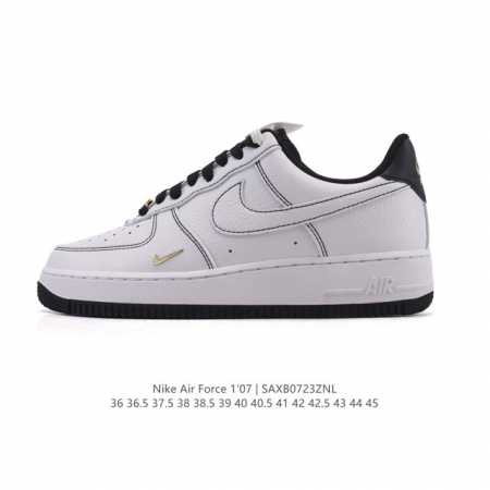 a company-grade Nike Air Force 1 '07 Low white sneaker with a thick sole and hei - Click Image to Close