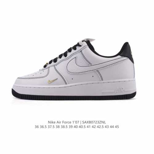 a company-grade Nike Air Force 1 '07 Low white sneaker with a thick sole and hei