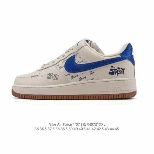 a company-grade Nike Air Force 1 '07 Low white sneaker. This versatile, thick-so