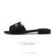 New Gucci Square Toe Lambskin Leather Slippers Women Full Cover Metal Logo Casu